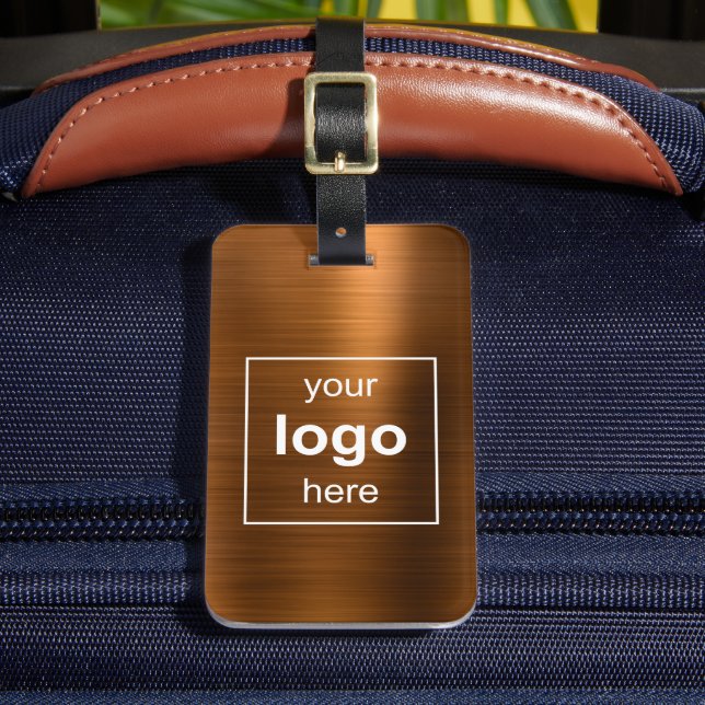 Custom Logo Monogrammed Copper Brushed Metal Luggage Tag (Front Insitu 2)