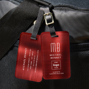 Custom Logo Monogrammed Red Brushed Metal Luggage Tag