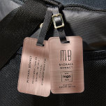 Custom Logo Monogrammed Rose Gold Brushed Metal Luggage Tag<br><div class="desc">Custom Logo Monogrammed Rose Gold Brushed Metal Luggage Tag. Personalise it with your details and your company logo.</div>