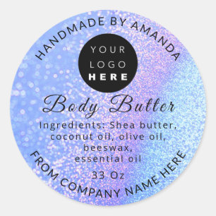 Custom Logo Name Body Butter Cosmetics Holograph P Classic Round Sticker