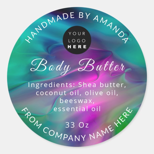  Custom Logo Name Body Butter Logo Abstract Pink Classic Round Sticker (Front)