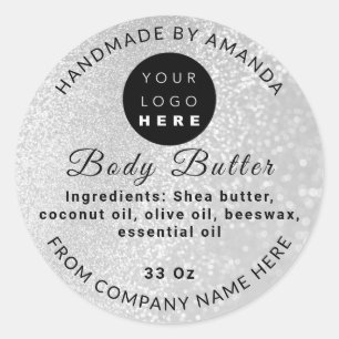 Custom Logo Name BodyButter Cosmetics Glitter Grey Classic Round Sticker