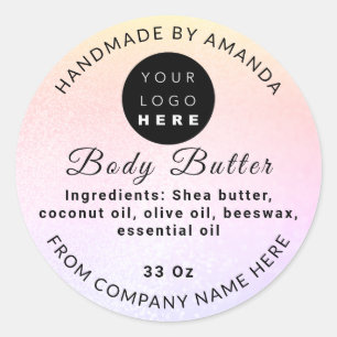 Custom Logo Name BodyButter Cosmetics Light Pink Classic Round Sticker