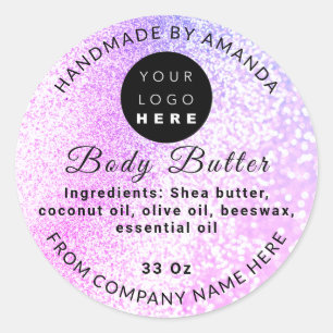 Custom Logo Name BodyButter Cosmetics Light Purple Classic Round Sticker