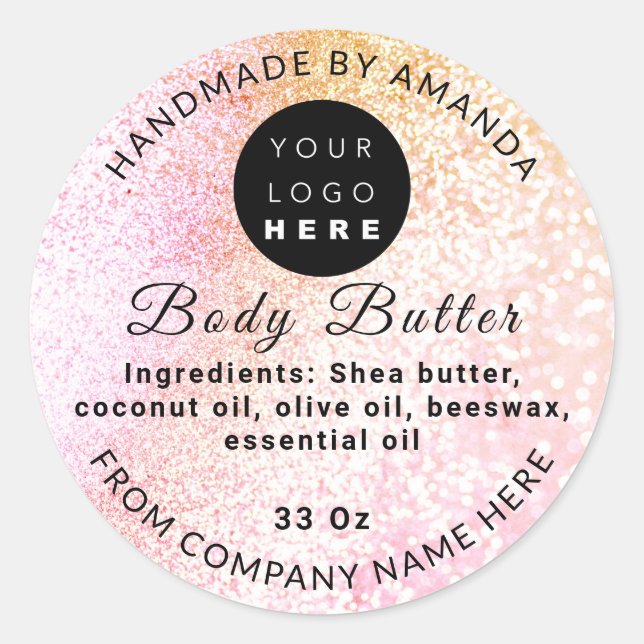 Custom Logo Name BodyButter Cosmetics Light Purple Classic Round Sticker (Front)