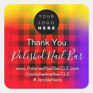 Custom Logo Name Hot Colours Plaid Abstract Square Sticker
