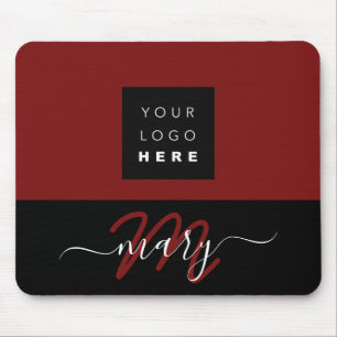 Custom Logo Name Monogram Black White BUrgundy Mouse Pad