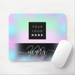 Custom Logo Name Monogram Holograph Pink BLUE Mouse Pad