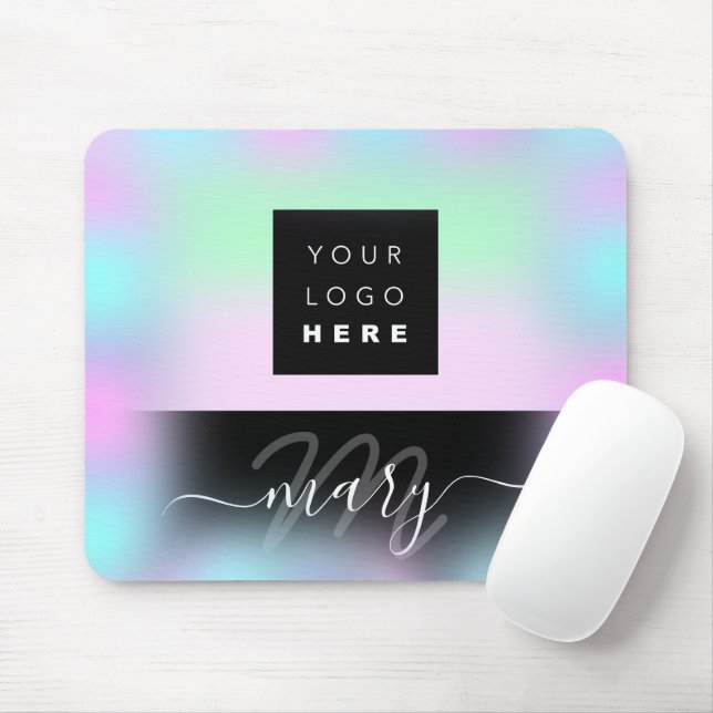 Custom  Logo Name Monogram Holograph Pink BLUE Mouse Pad (With Mouse)