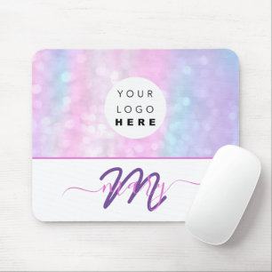 Custom  Logo Name Monogram Holograph Unicorn Pink Mouse Pad