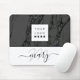 Custom  Logo Name Monogram Marble Black WHite Mouse Pad