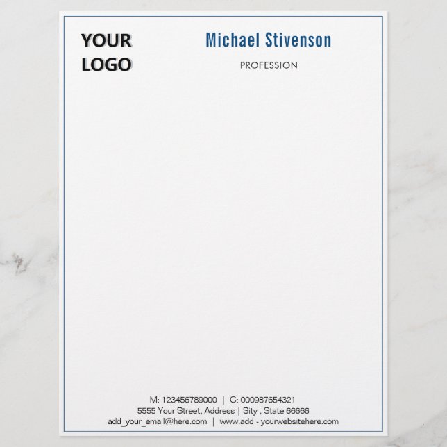 Custom Logo Name Profession Address Letterhead (Front)