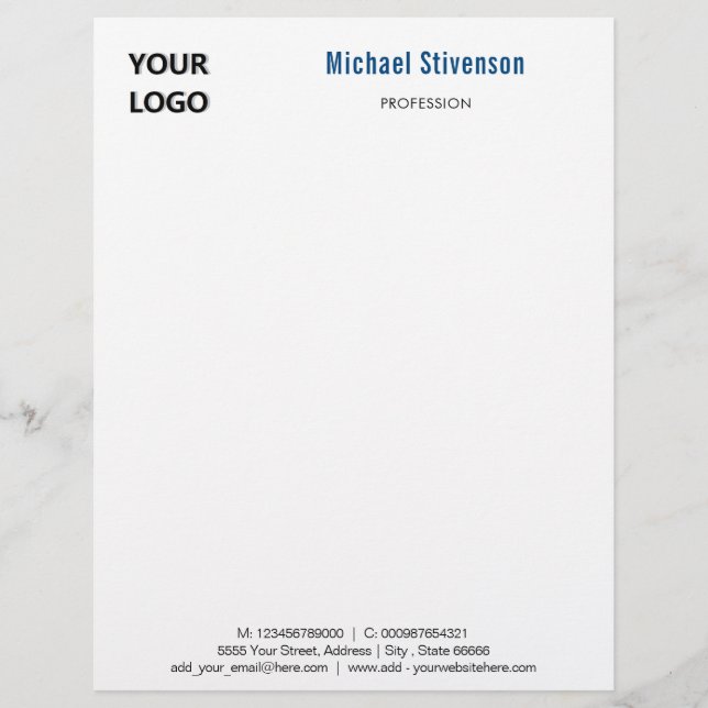 Custom Logo Name Text Info Personalised Letterhead (Front)