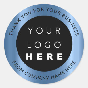 Custom Logo Name Web Blue Modern Thank You Classic Round Sticker