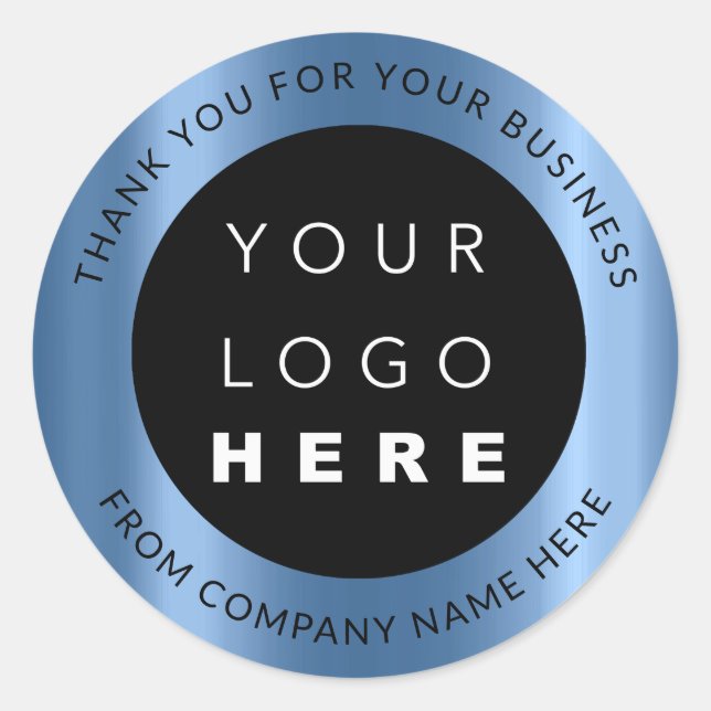 Custom Logo Name Web Blue Modern Thank You Classic Round Sticker (Front)