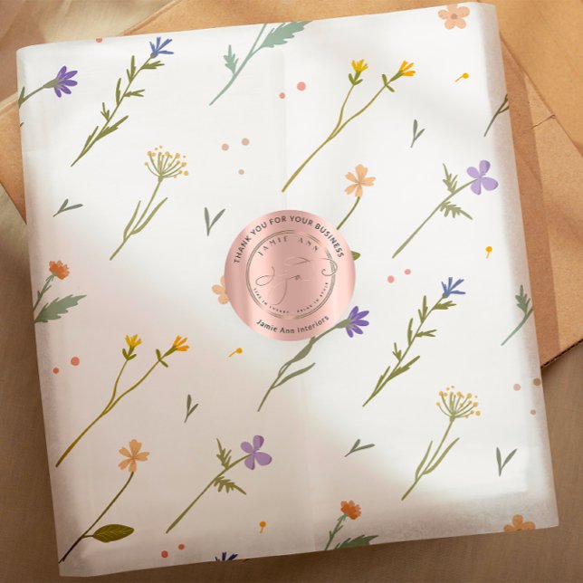 Custom Logo Name Web Rose Gold Thank You Classic Round Sticker (Custom Logo Name Web Rose Gold Thank You Classic Round Sticker)