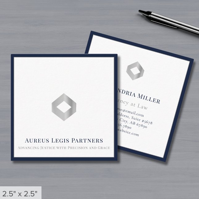 Custom Logo Navy Blue Border Square Business Card (Creator Uploaded)
