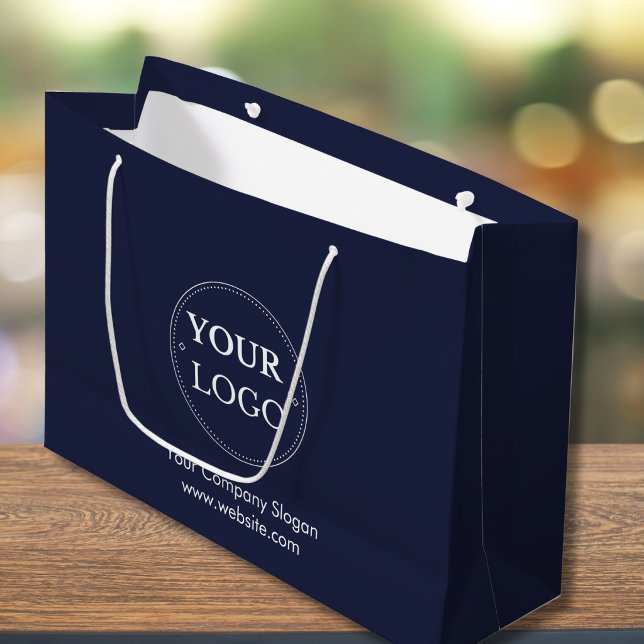 Custom Logo Navy Blue Business Branded Large Gift Bag (Creator Uploaded)