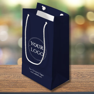 Custom Logo Navy Blue Business Branded Medium Gift Bag