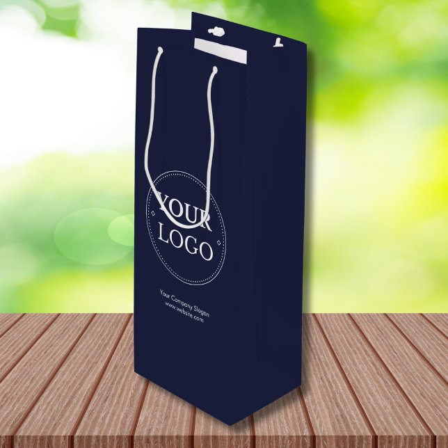 Custom Logo Navy Blue Business Branded Wine Gift Bag (Creator Uploaded)