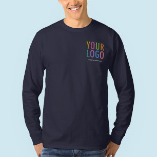 Custom Logo Navy Blue Cotton Long Sleeve Shirt