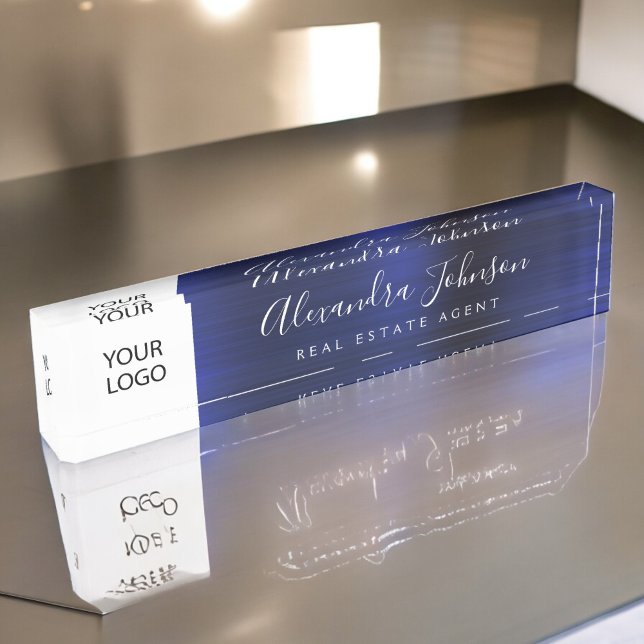 Custom Logo Navy Blue Elegant Professional Nameplate (Creator Uploaded)