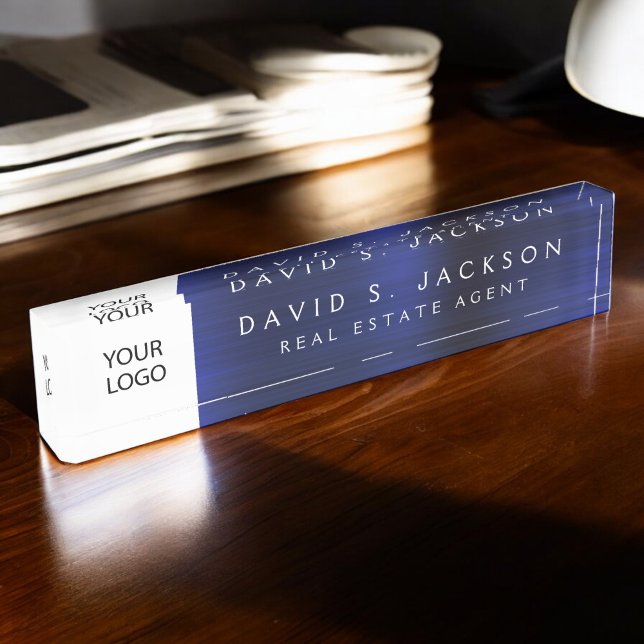 Custom Logo Navy Blue Elegant Professional Nameplate (Creator Uploaded)