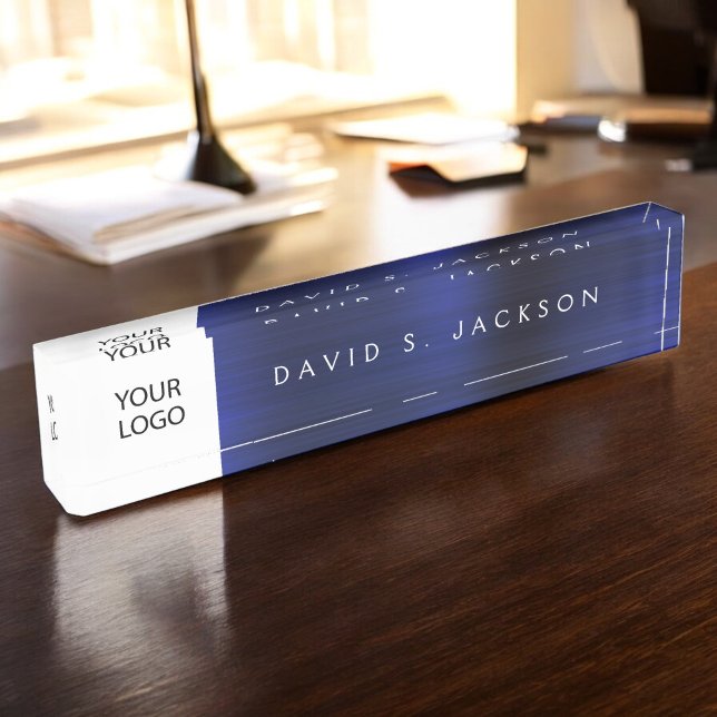 Custom Logo Navy Blue Executive Professional Nameplate (Creator Uploaded)