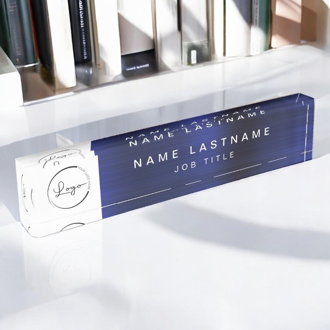 Custom Logo Navy Blue Metallic Professional Nameplate (Creator Uploaded)