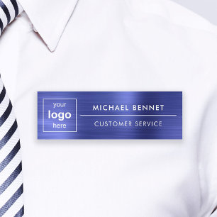 Custom Logo Navy Blue Professional Business  Name Tag