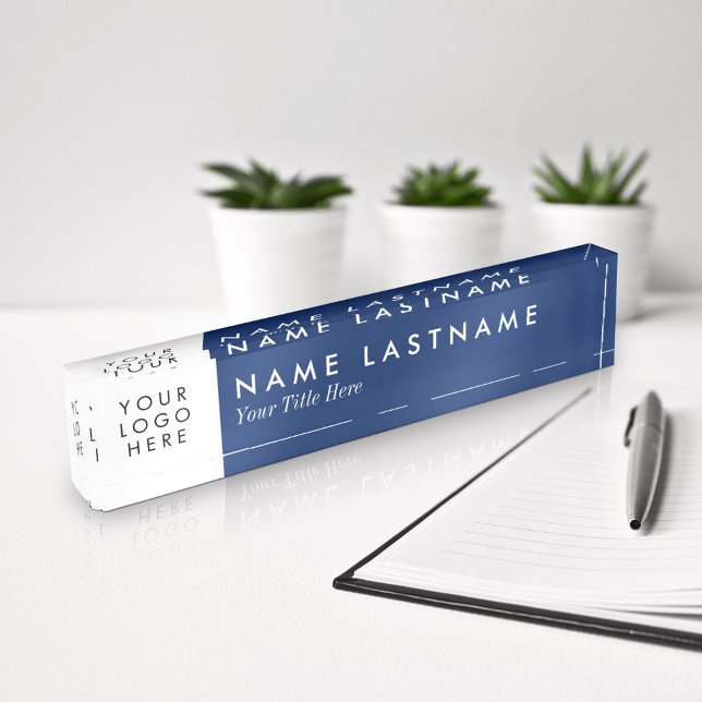Custom Logo Navy Blue White Desk Nameplate (Creator Uploaded)
