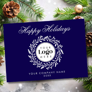 Custom Logo Navy Christmas Business Thank You Card