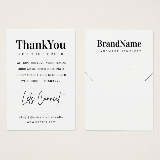 Custom Logo Necklace Earrings Thank You Card (Front & Back)