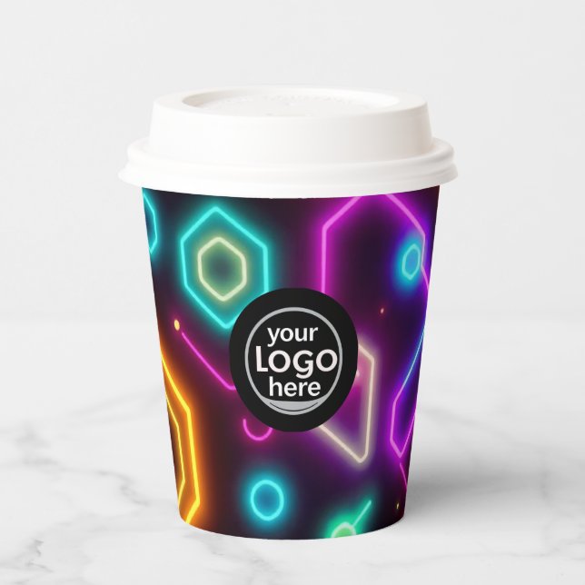 Custom Logo Neon Geometric Paper Cup 8oz (Left)