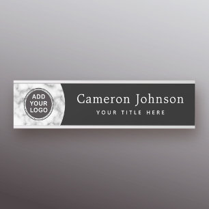 Custom logo on marble look background modern black door sign