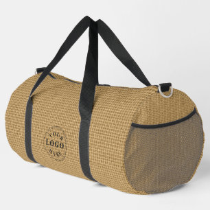 Custom Logo on Natural Jute Burlap Pattern Duffle Bag