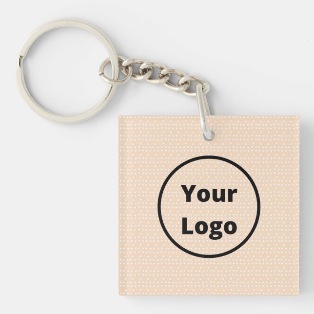 Custom logo on tiny white dots on blush key ring (Front)