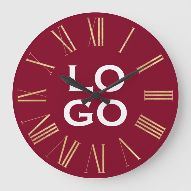 Custom Logo or Image on Burgundy Large Clock (Front)