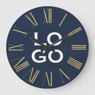 Custom Logo or Image on Navy Blue Large Clock