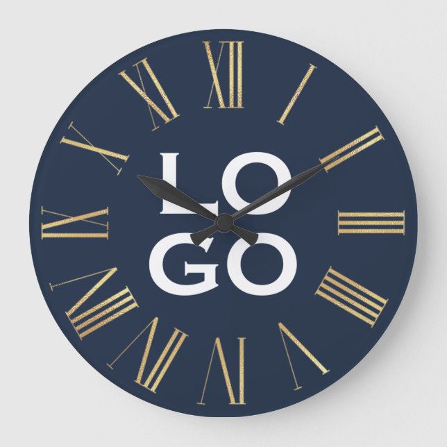 Custom Logo or Image on Navy Blue Large Clock (Front)
