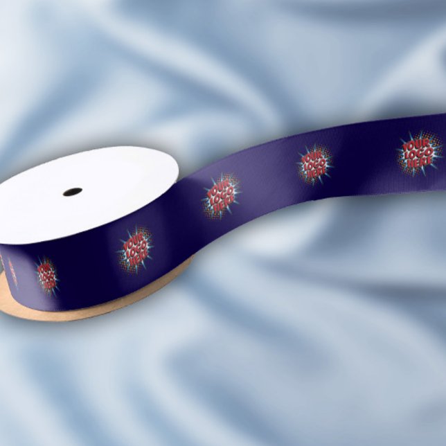 Custom Logo Pattern Blue Promotional 1.5" Satin Ribbon (Creator Uploaded)