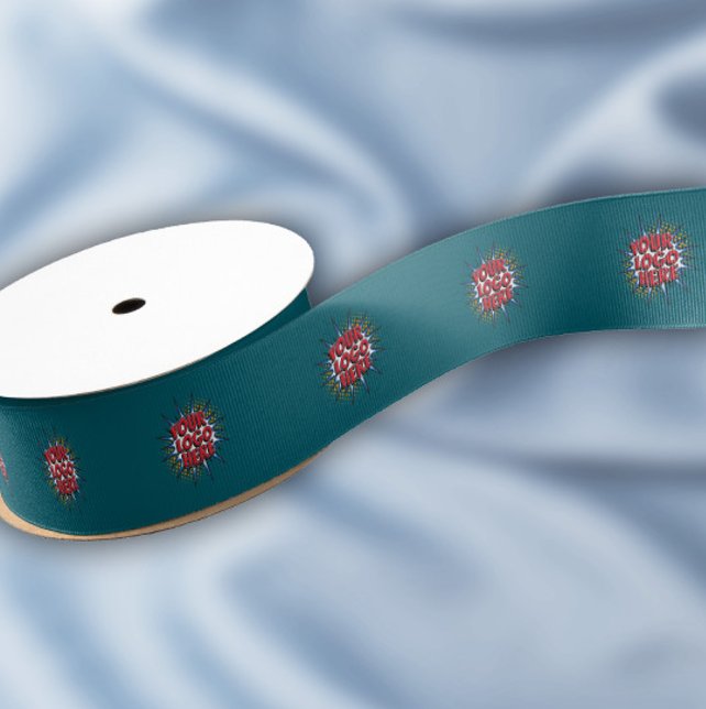 Custom Logo Pattern Teal Promotional 1.5" Grosgrain Ribbon (Creator Uploaded)