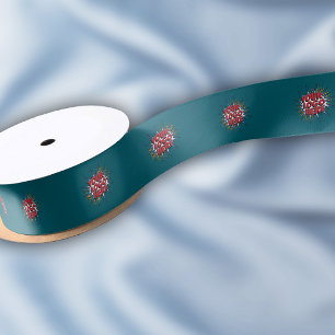Custom Logo Pattern Teal Promotional 1.5" Satin Ribbon