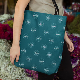 Custom Logo Pattern Teal Promotional Tote Bag