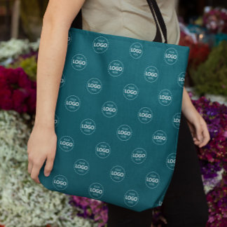 Custom Logo Pattern Teal Promotional Tote Bag
