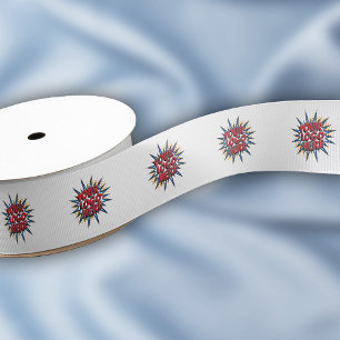 Custom Logo Pattern White Promotional 1.5" Grosgrain Ribbon
