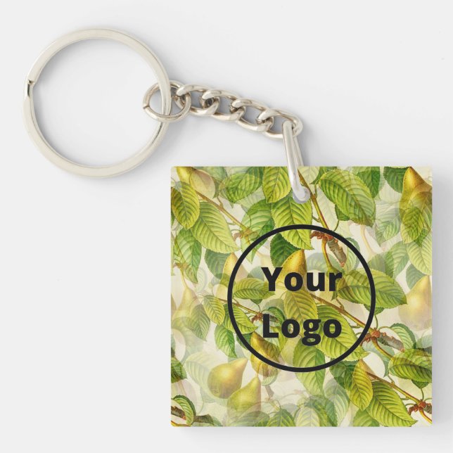 Custom logo pears and leaves pattern key ring (Front)