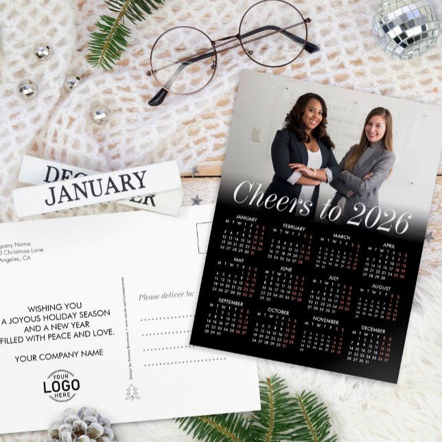 Custom Logo Photo Black Calendar 2026 Business Holiday Postcard (Creator Uploaded)