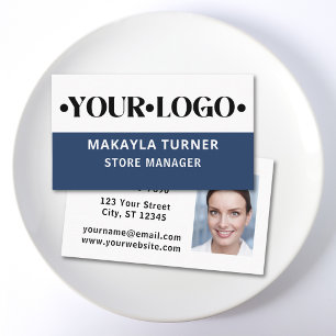 Custom Logo Photo Blue Business Card