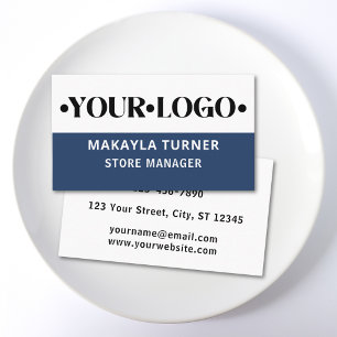 Custom Logo Photo Blue Business Card